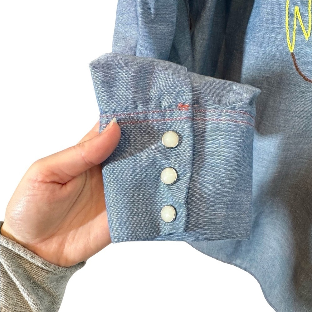 Vintage 70s BIG MAC Embroidered Rooster Chambray Western Shirt Pearl Snap - Picture 6 of 7